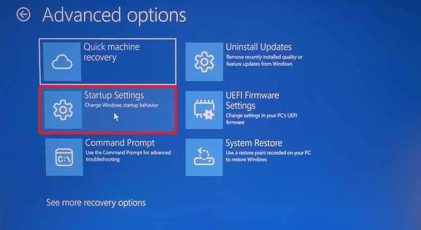choose startup settings