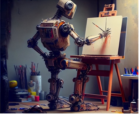robot drawing on a canvas