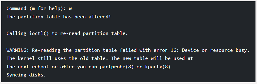 création d'une partition et modification de la table