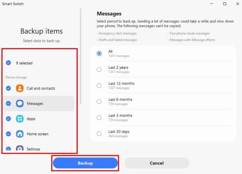 select smart switch backup data