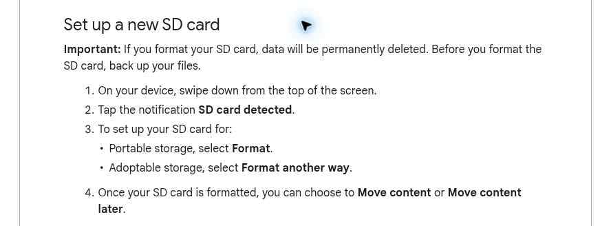 google android help steps to format a new sd card