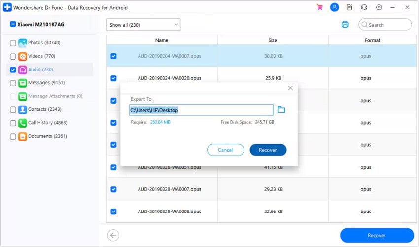 pick export destination of android files