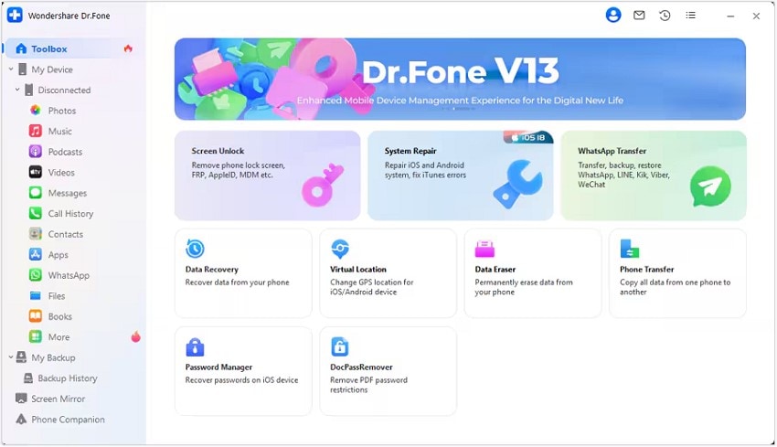 access dr.fone data recovery feature