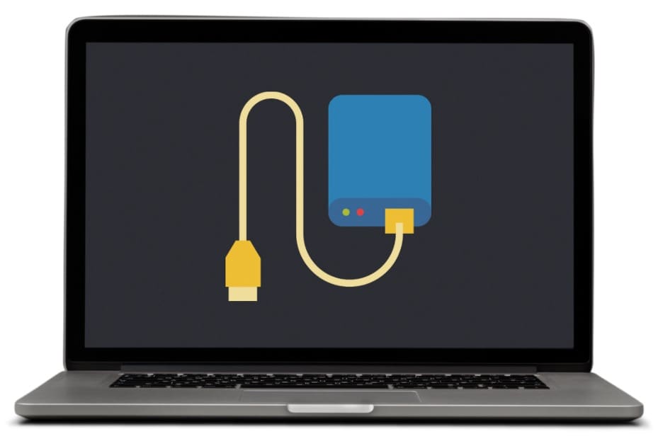 mac laptop with hard drive icon