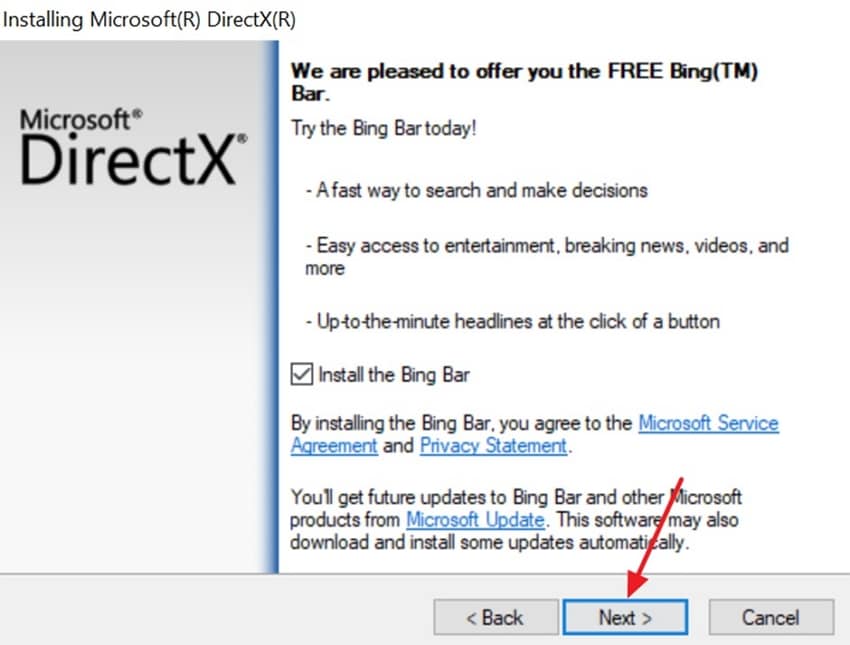 press next to proceed