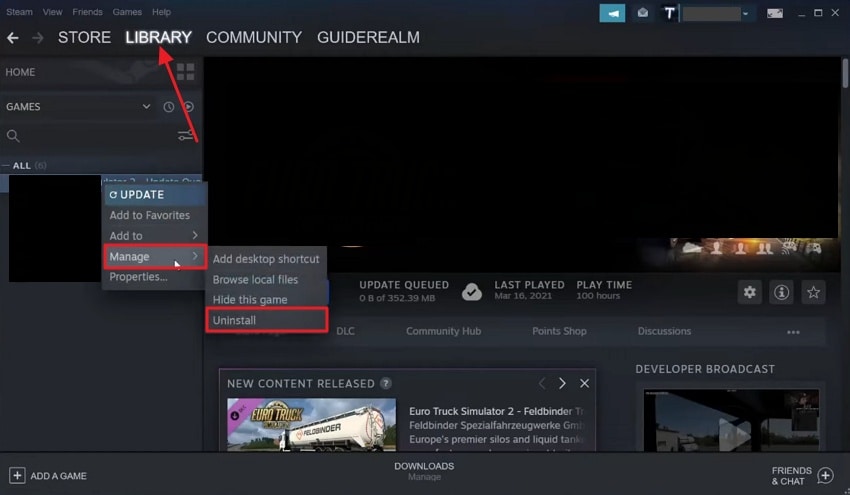 access steam and game manage option