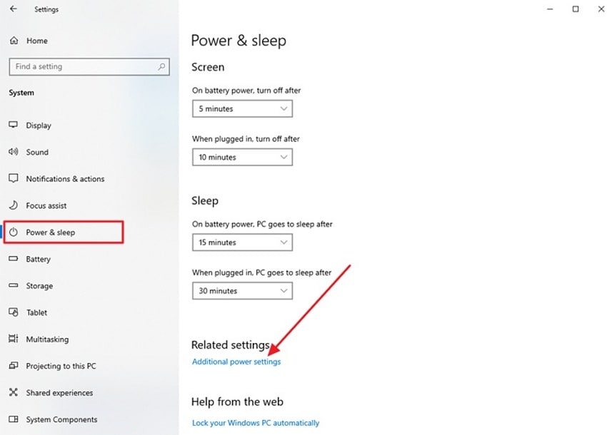 access power settings