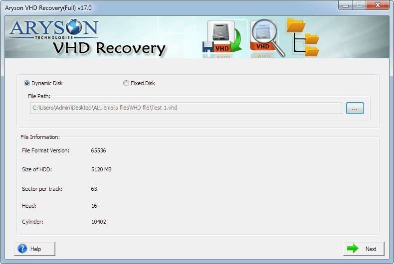 aryson vhd recovery file upload