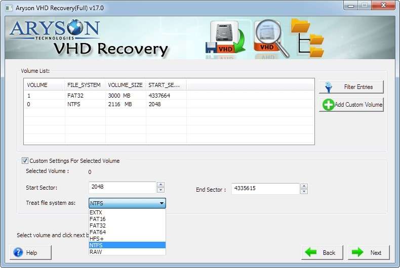 aryson vhd recovery file system