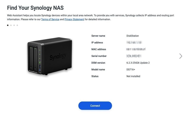 synology web assistant finding nas devices