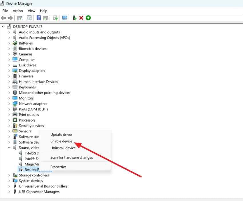 enable display audio device