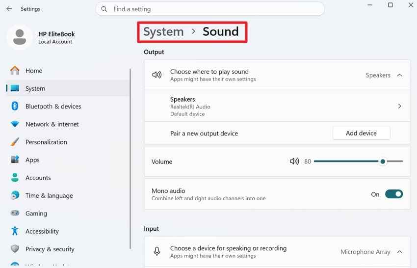 check windows sound output