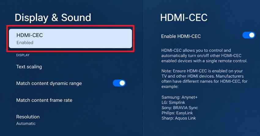 enable hdmi cec for arc