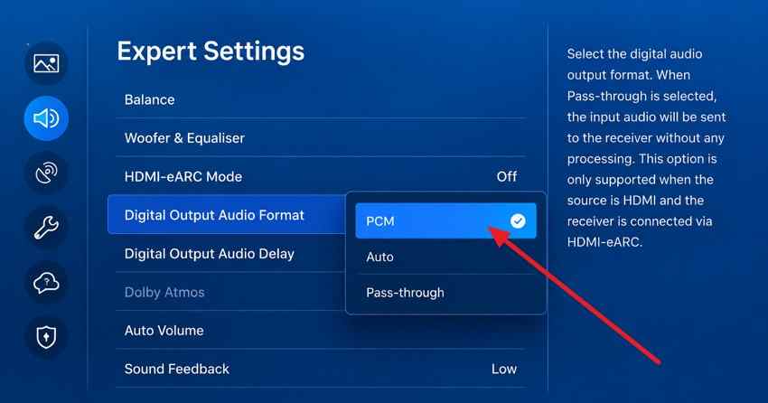 select pcm digital audio output