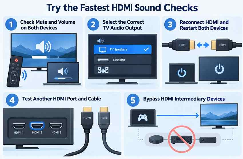 fastest hdmi sound checks