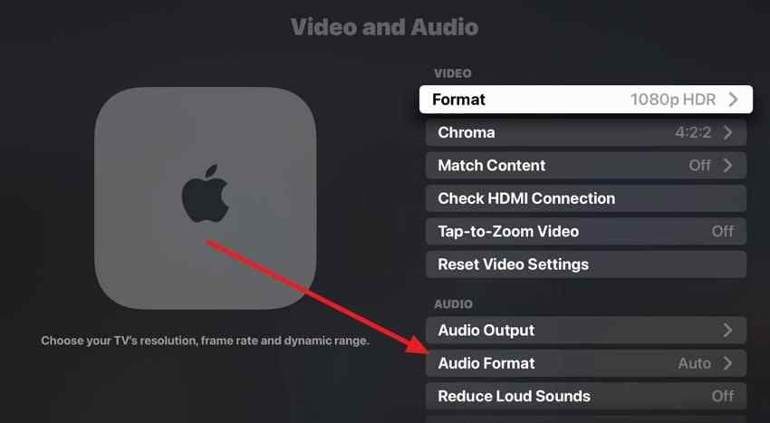 open apple tv audio format