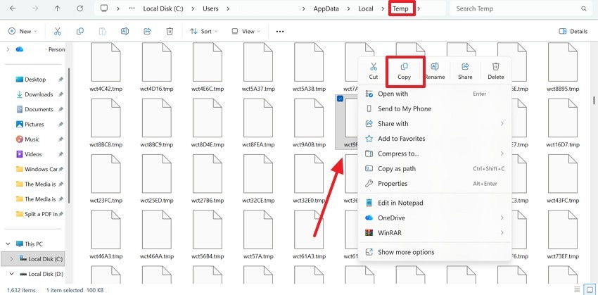 copy autocad file from temp folder