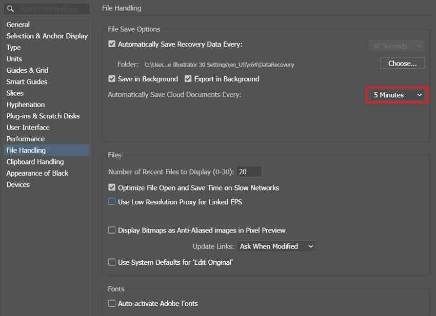set cloud document autosave interval