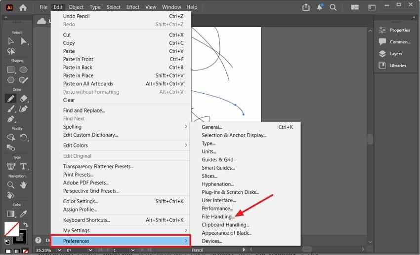 open illustrator file handling preferences