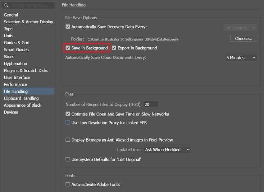 enable save in background option