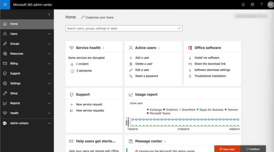 open het microsoft 365 admin center