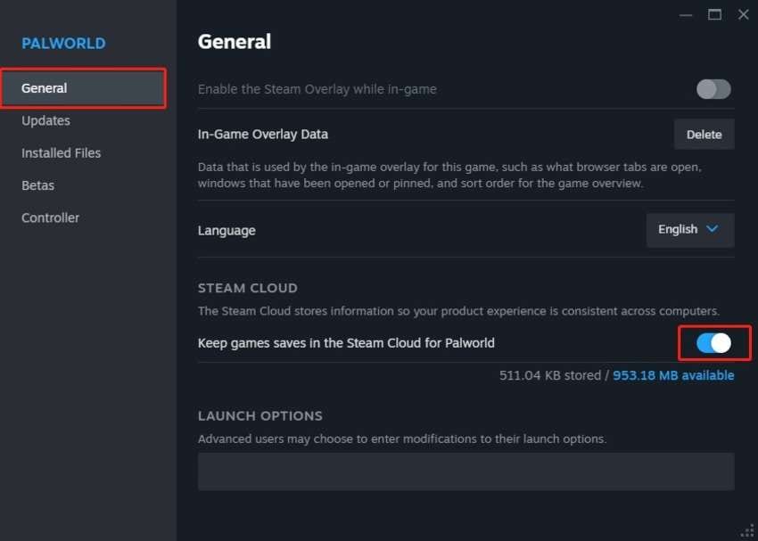 enable steam cloud for palworld
