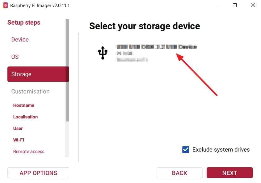 select storage device restore img