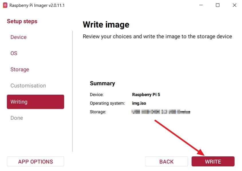 write img file storage device