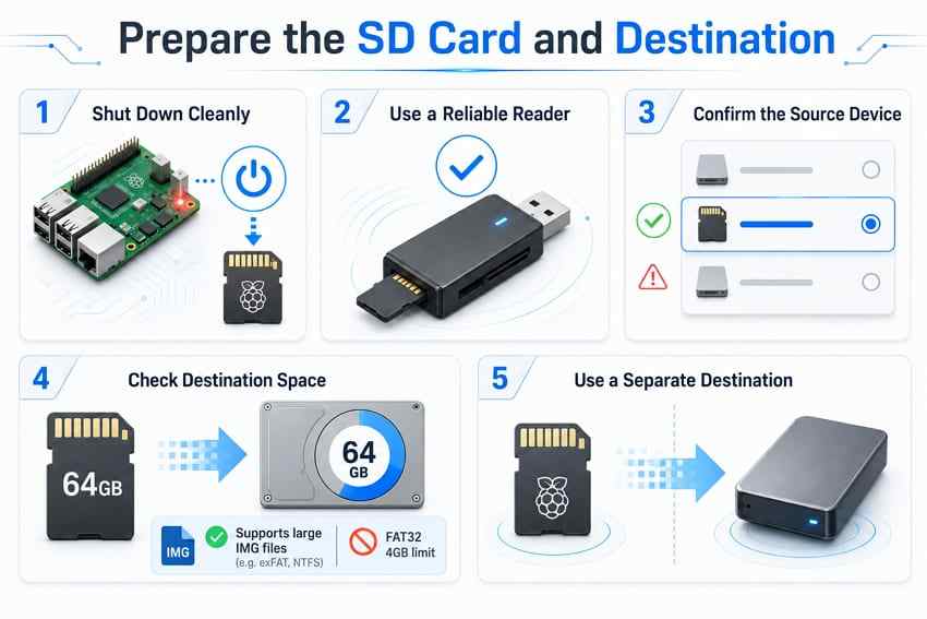 prepare the sd card and destination