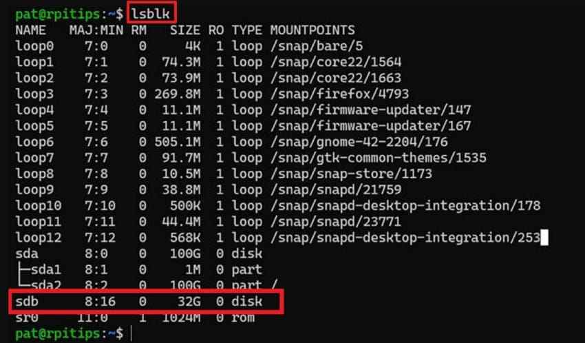 identify sd card using lsblk