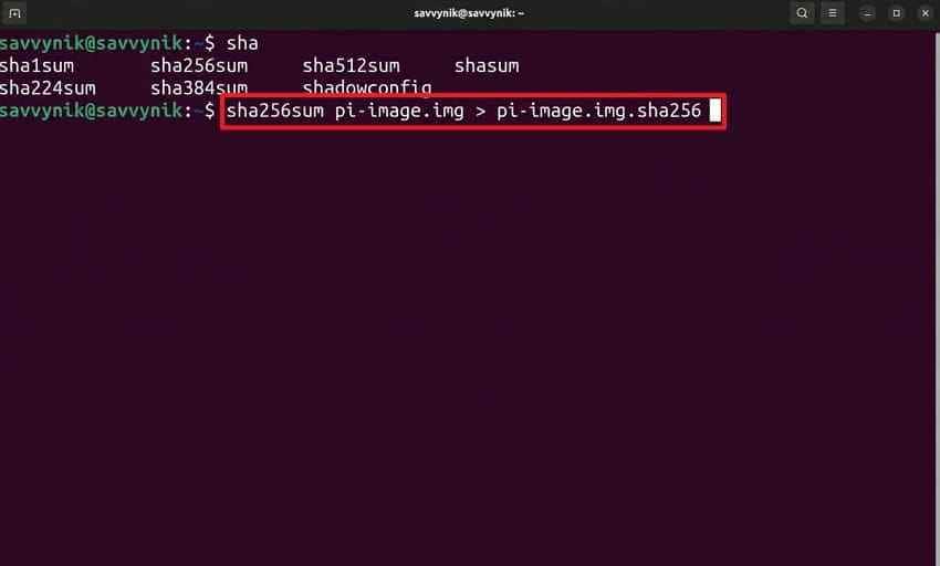 linux save image checksum