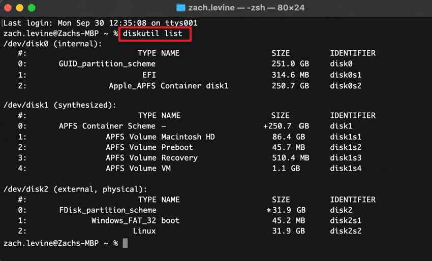 identify sd card with diskutil