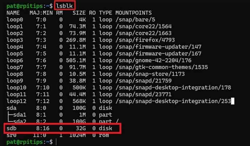identify sd card using lsblk