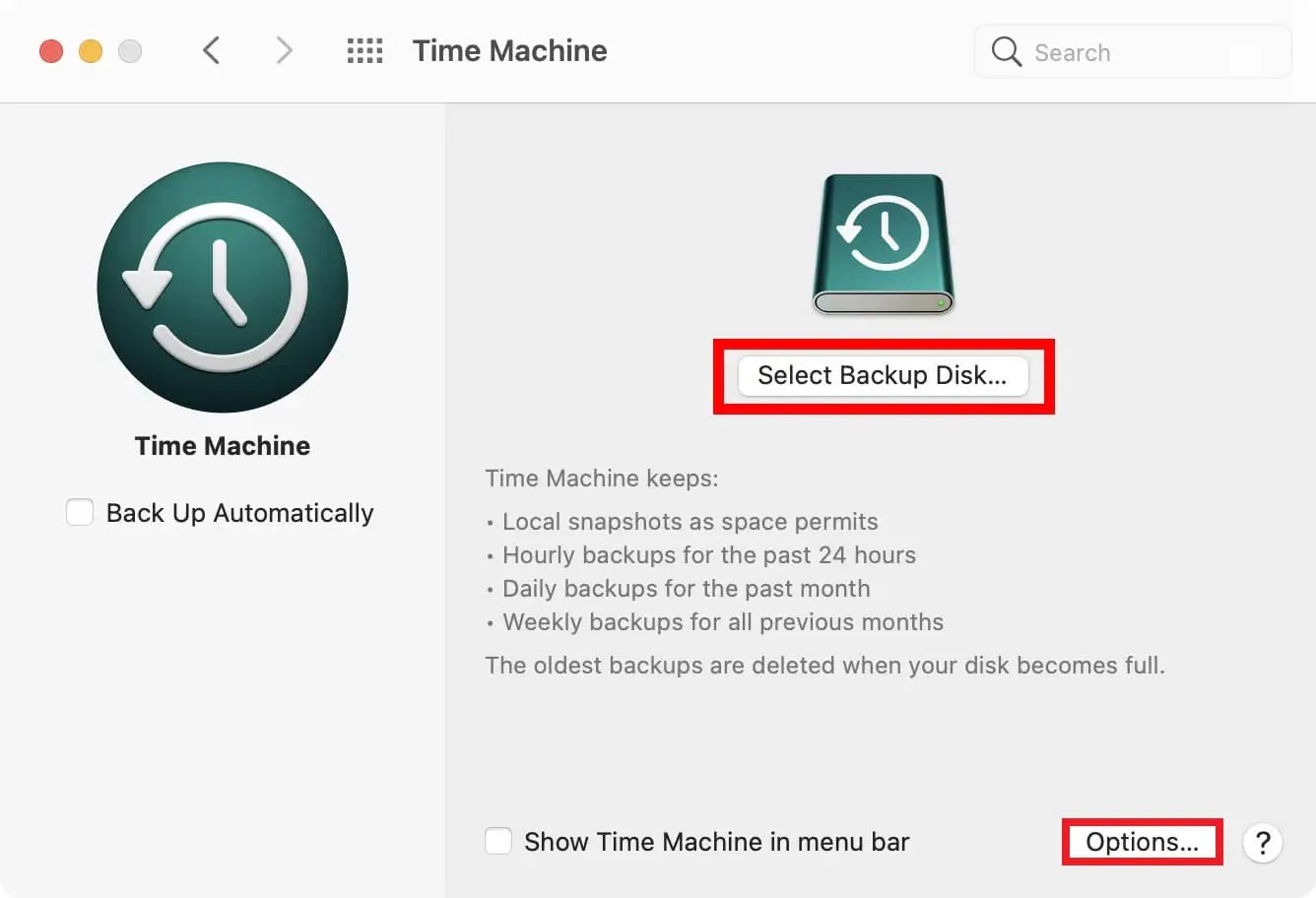 backup delle e-mail del mac con time machine