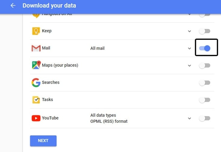 view the list of gmail data