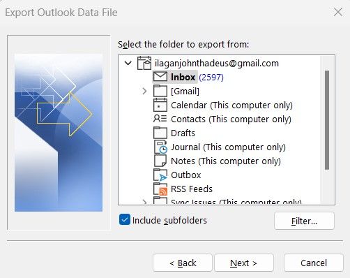 select folder to export