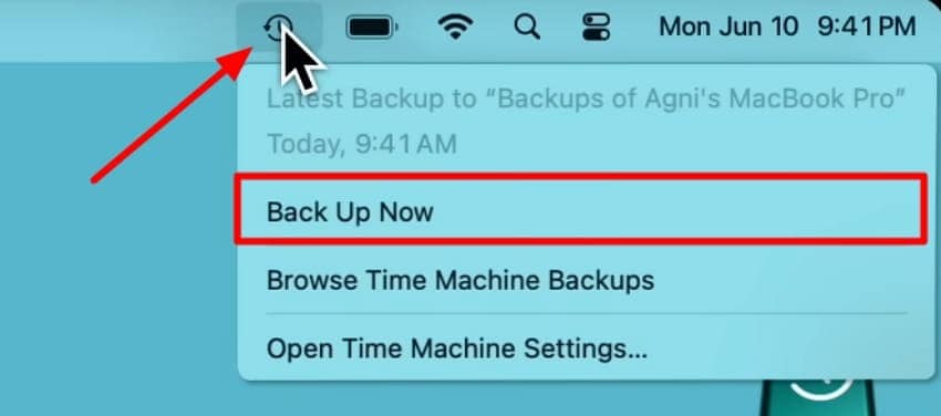 backup now time machine backup