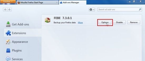 configure febe mozilla backup tool