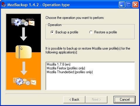 select the backup firefox profile option