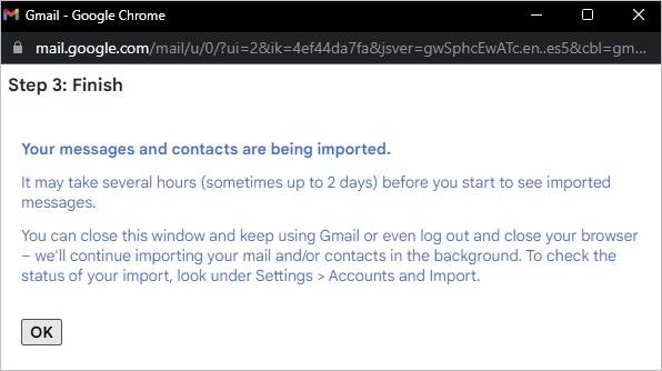 emails importing pending
