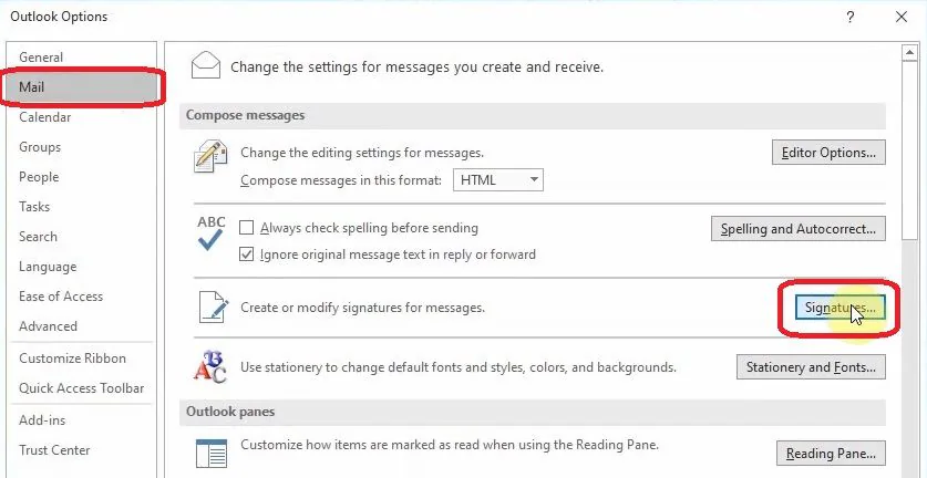 criar backup de assinaturas do outlook