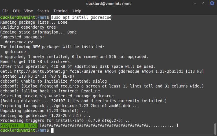 install gddrescue for recovery