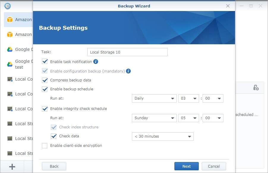 ajuster les paramètres de sauvegarde dans hyper backup 