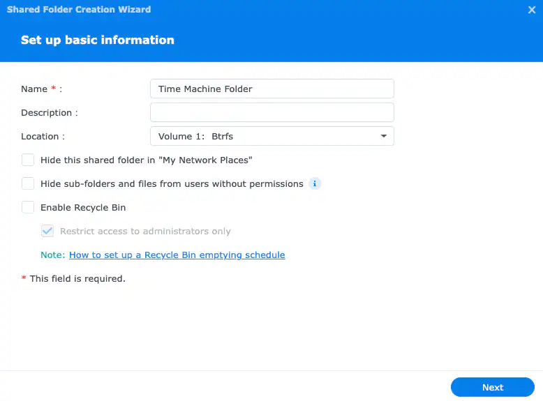 créez un dossier partagé sur synology dsm