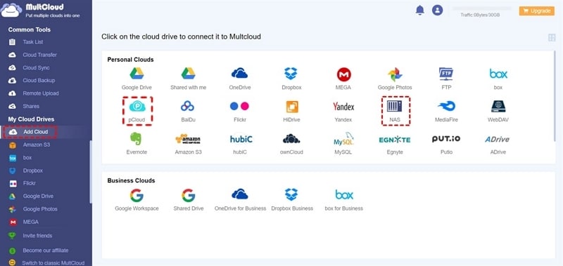 tambahkan akses ke synology nas dan pcloud