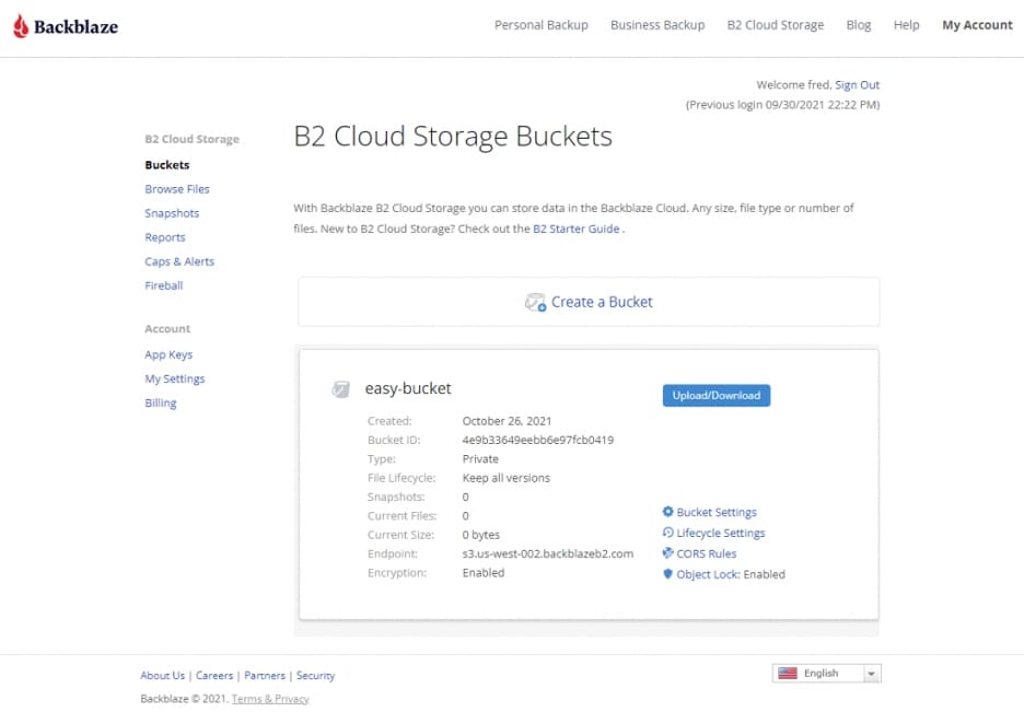 créez des buckets de stockage cloud b2