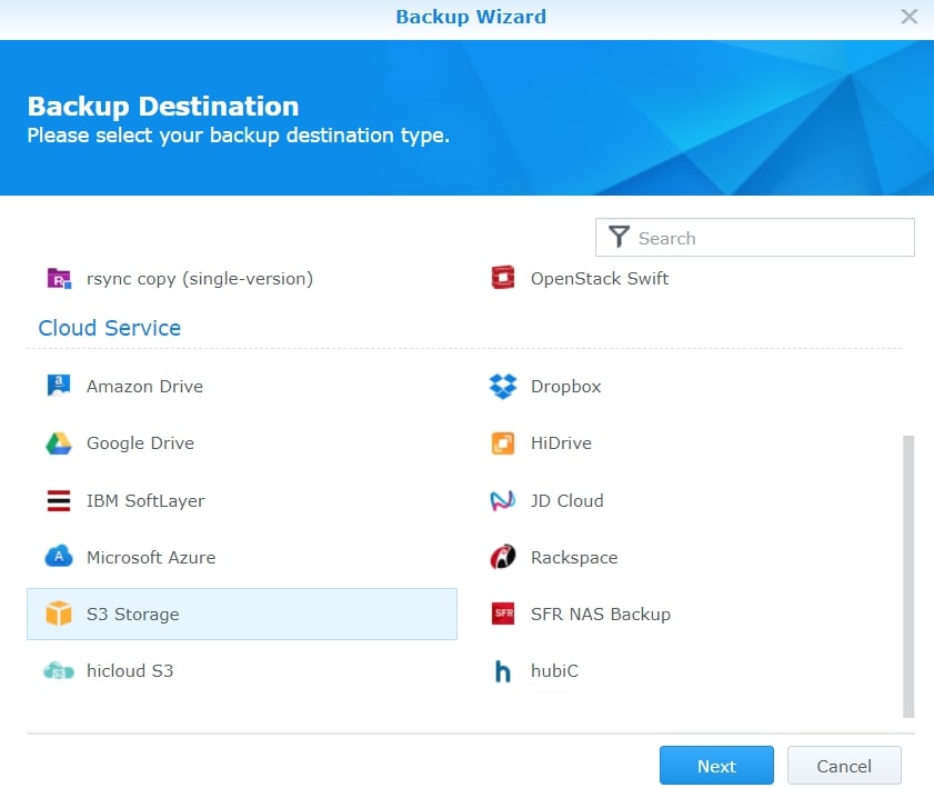 backup de nas da synology para armazenamento s3