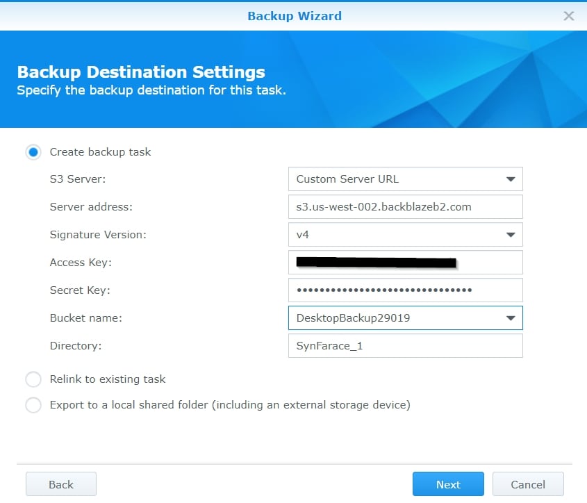 customize backup destination settings