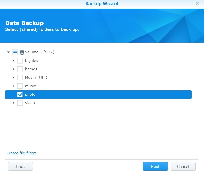 selezionare le directory di backup dei dati 