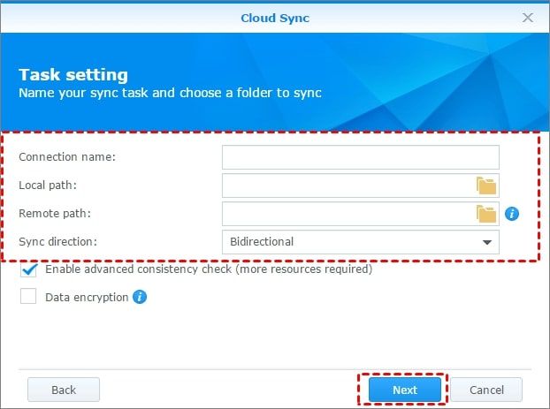 configurer les paramètres de sauvegarde de synology dropbox